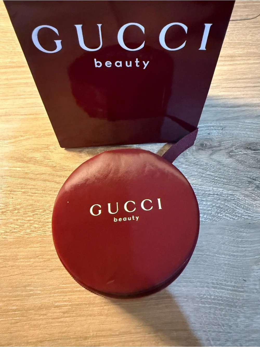 Gucci Beauty Burgundy Round Compact Case with Gift Bag